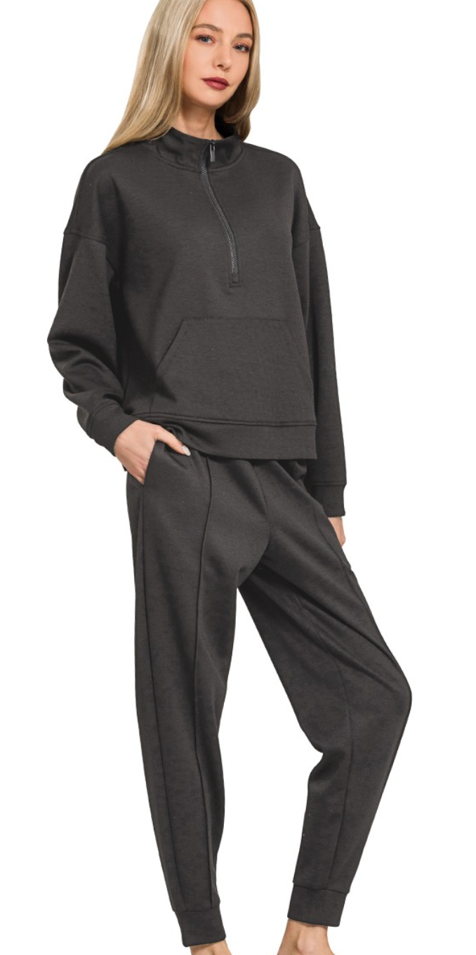 Scuba Half Zip Sweatshirt & Joggers Set Black