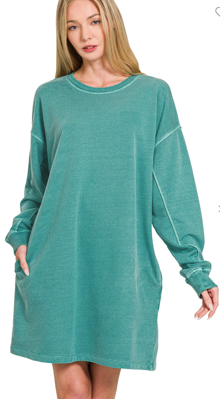 Oversized Washed Tunic Top w/Pockets - Teal