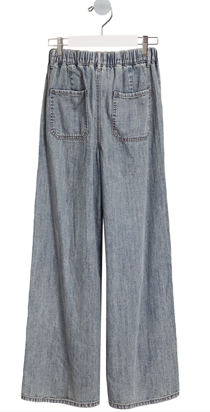 Wide Leg Drawstring Elastic Waistband Denim Pants