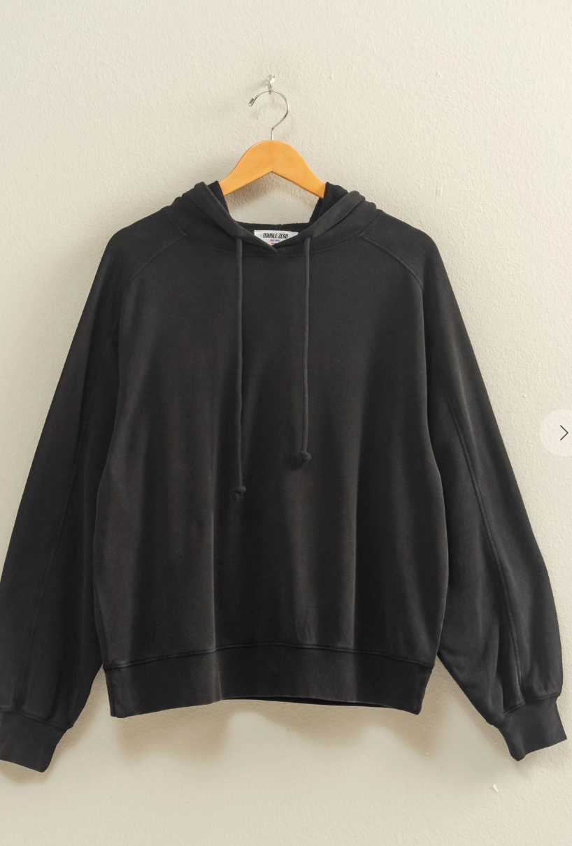 Mineral Washed Seam Detail Hoodie - Black