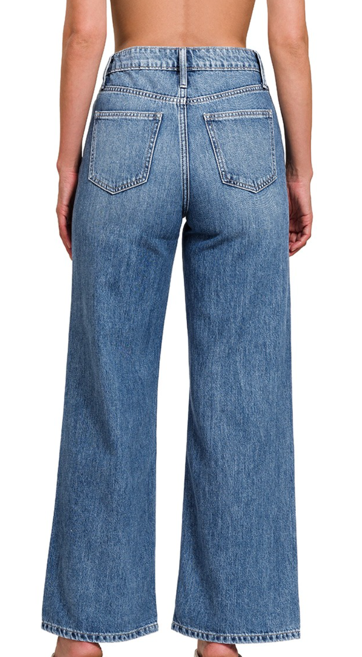 High Waist Wide Leg Straight Denim Pants