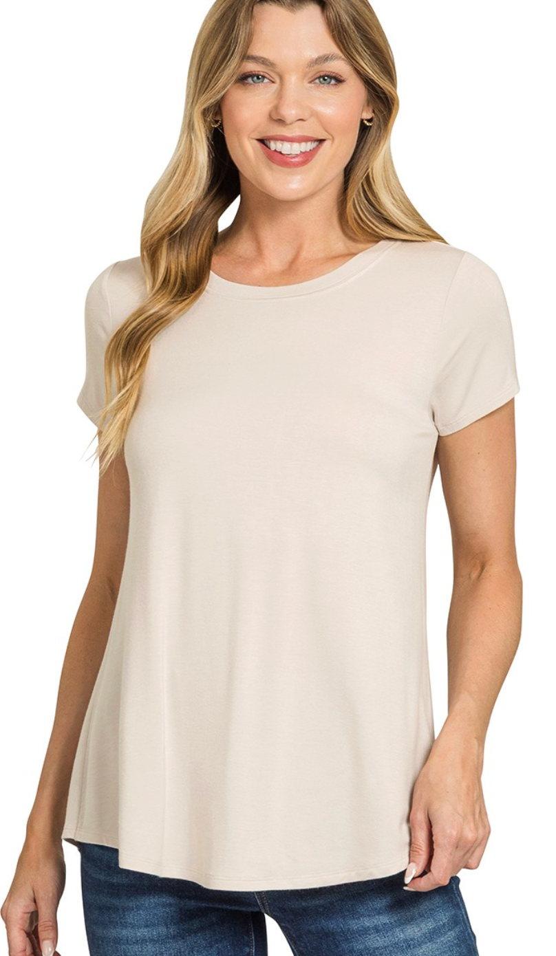 Flowy Round Hew Rayon Short Sleeve Top