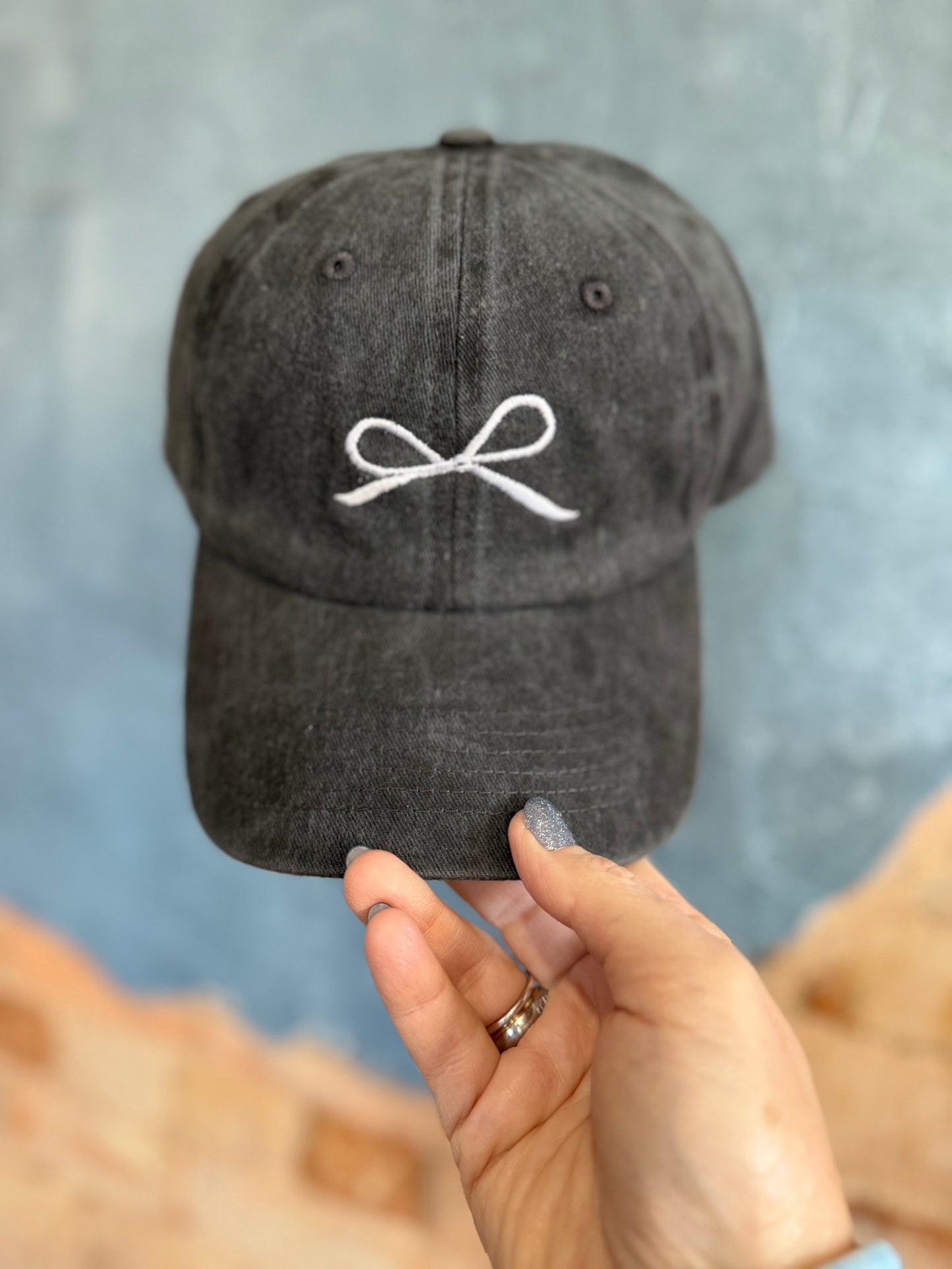 COQUETTE RIBBON EMBROIDERED WASHED COTTON CAPS