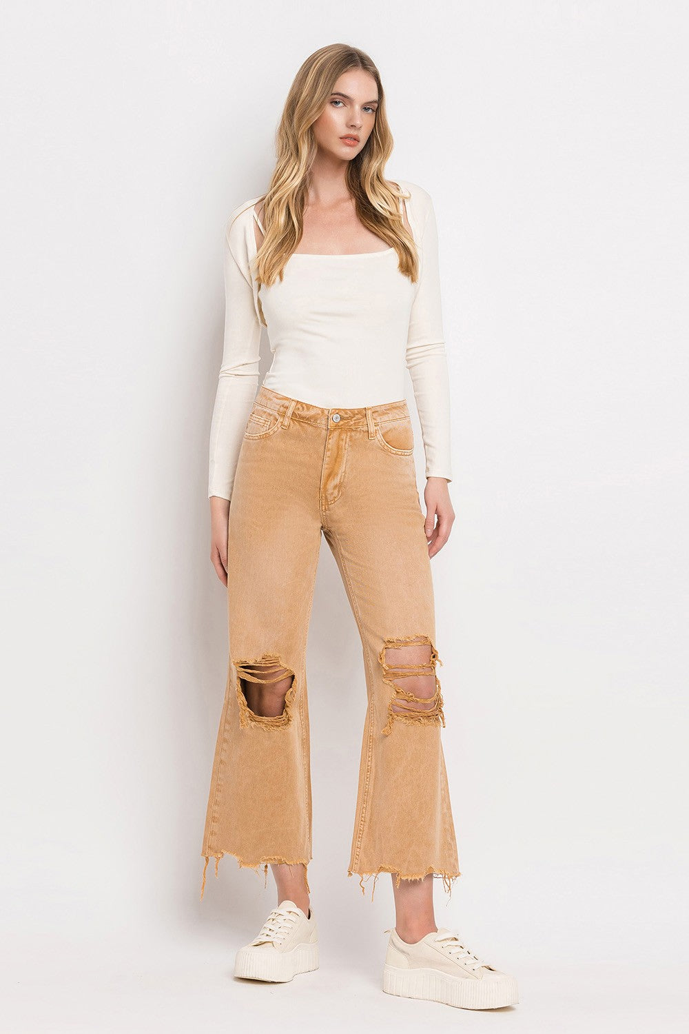 90'S VINTAGE SUPER HIGH RISE CROP FLARE JEANS - Kiss of California