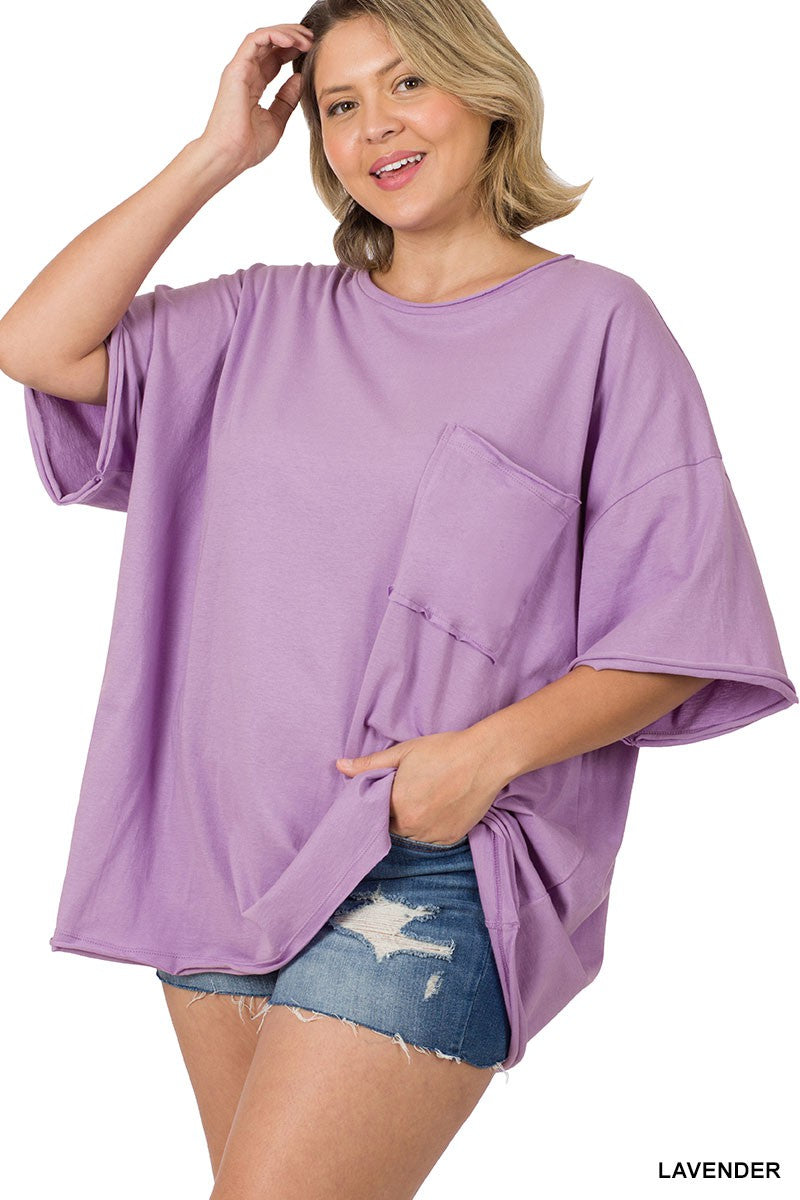 PLUS COTTON OVERSIZED RAW EDGE BOYFRIEND TEE