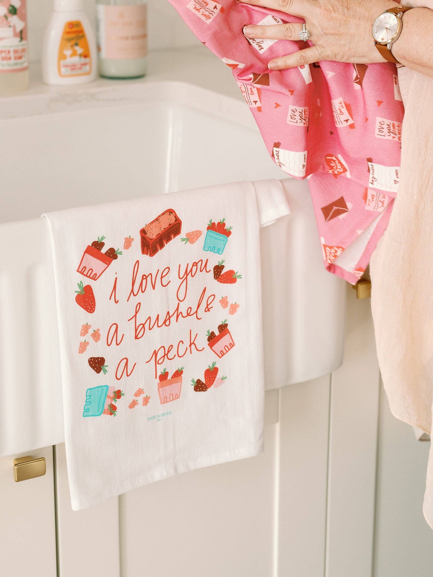 Bushel & A Peck Flour Sack Tea Towel | Valentine's Day