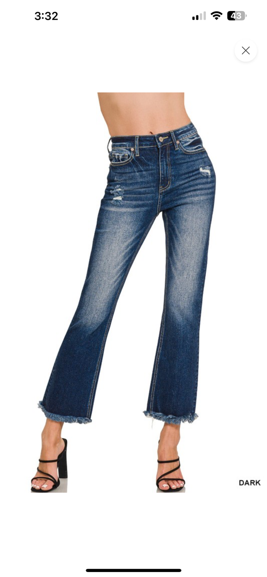 Zenana Raw Hem High Rise Straight Jean