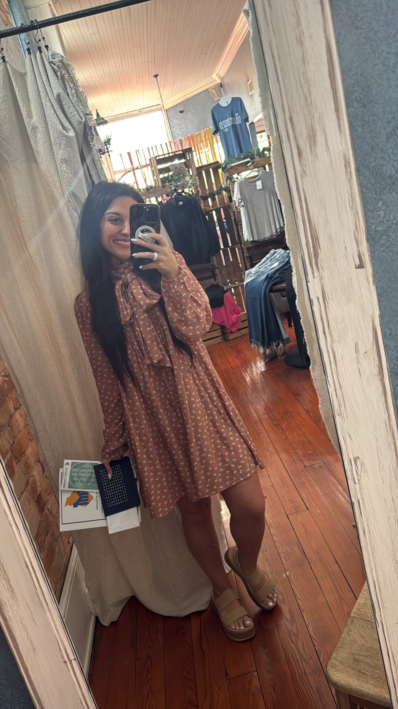 Mock Neck Front Tie Printed Mini Dress Mauve