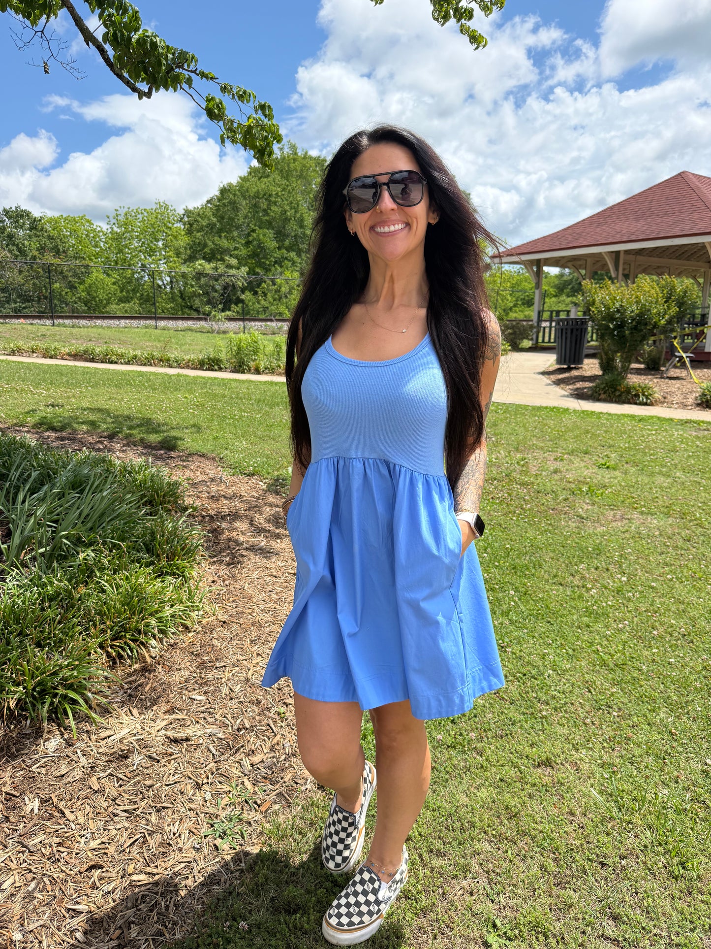 Knit & Woven Dress w/Pockets