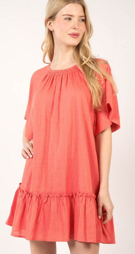 Round Neck Comfy Woven Mini Dress