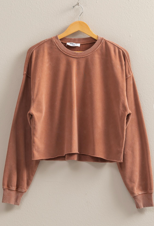 Oversized Cropped Sweatshirt With Raw Hem