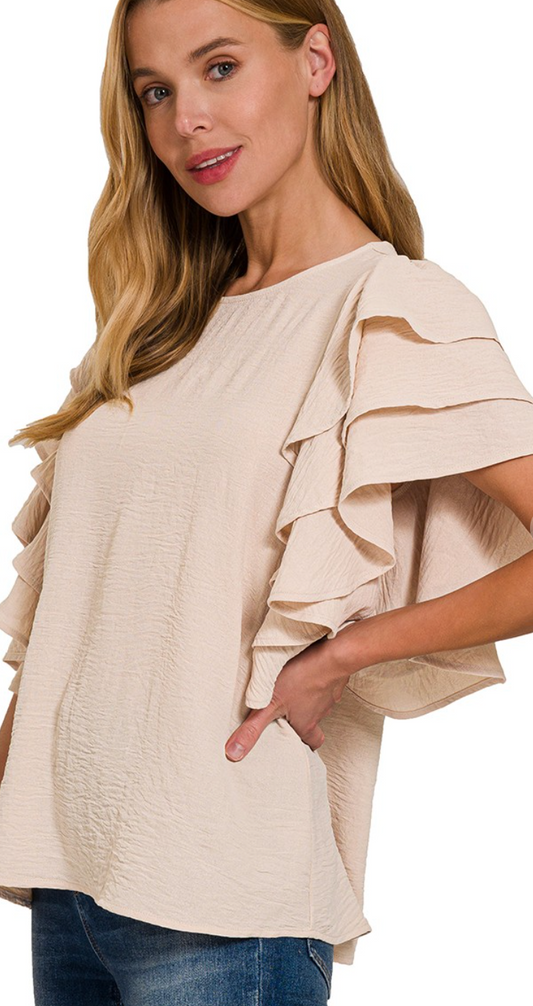 Woven Airflow Multi-tiered Ruffle Sleeve Top