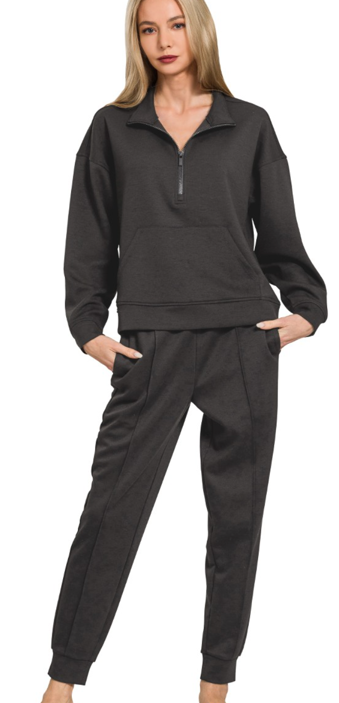 Scuba Half Zip Sweatshirt & Joggers Set Black
