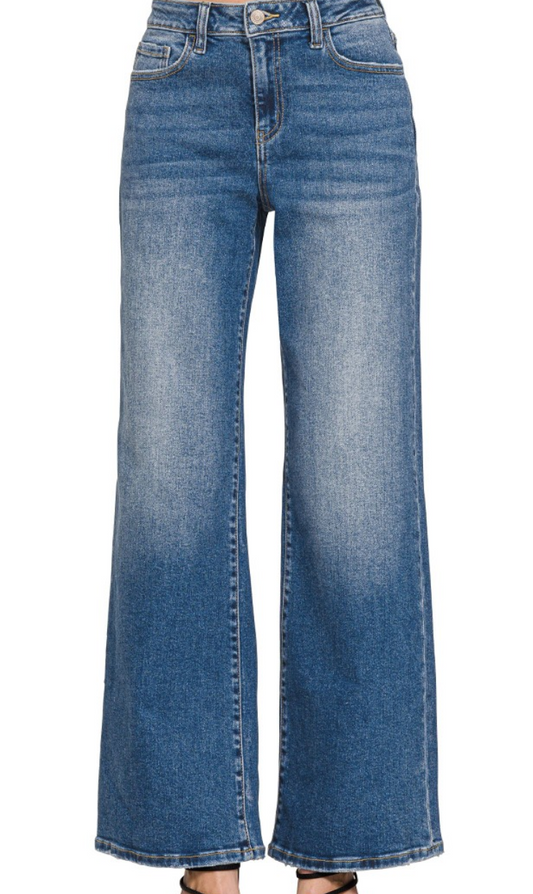 High Waist Straight Leg Medium Wash Jeans