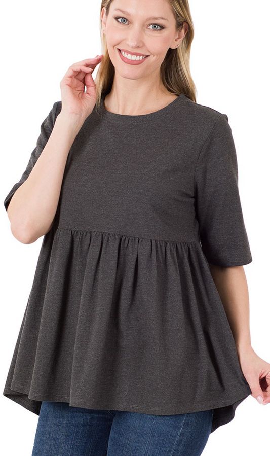 Half Sleeve Empire Waist Shirring Top