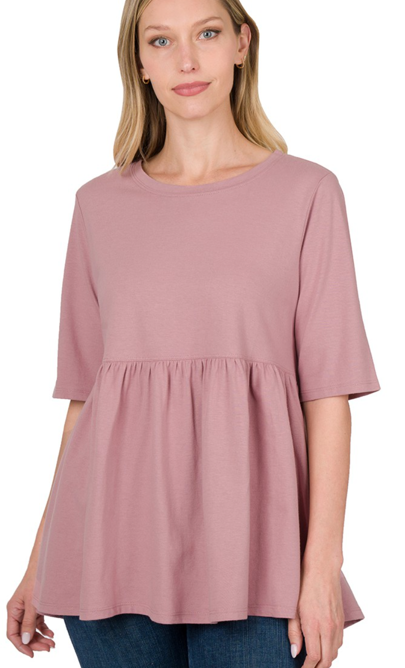 Half Sleeve Empire Waist Shirring Top