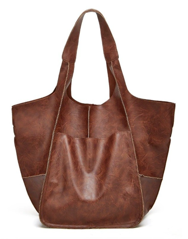 Oversize Large Capacity Soft Vegan Leather Bag - Camel