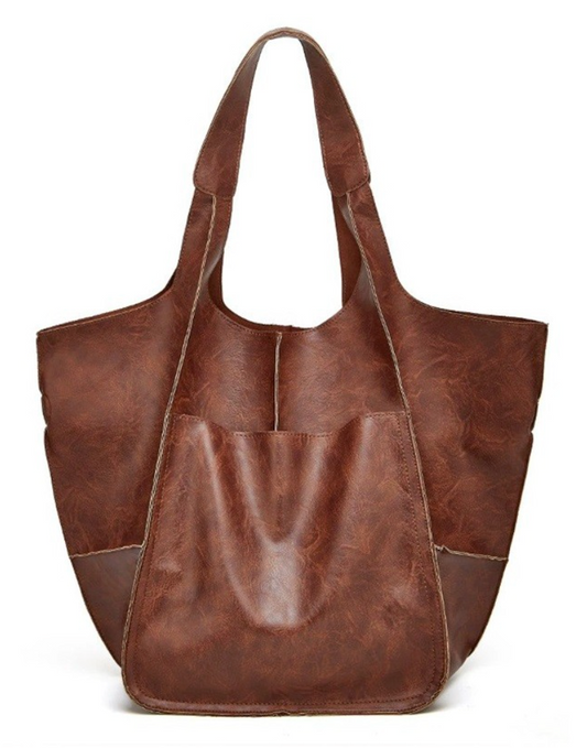 Oversize Large Capacity Soft Vegan Leather Bag - Camel
