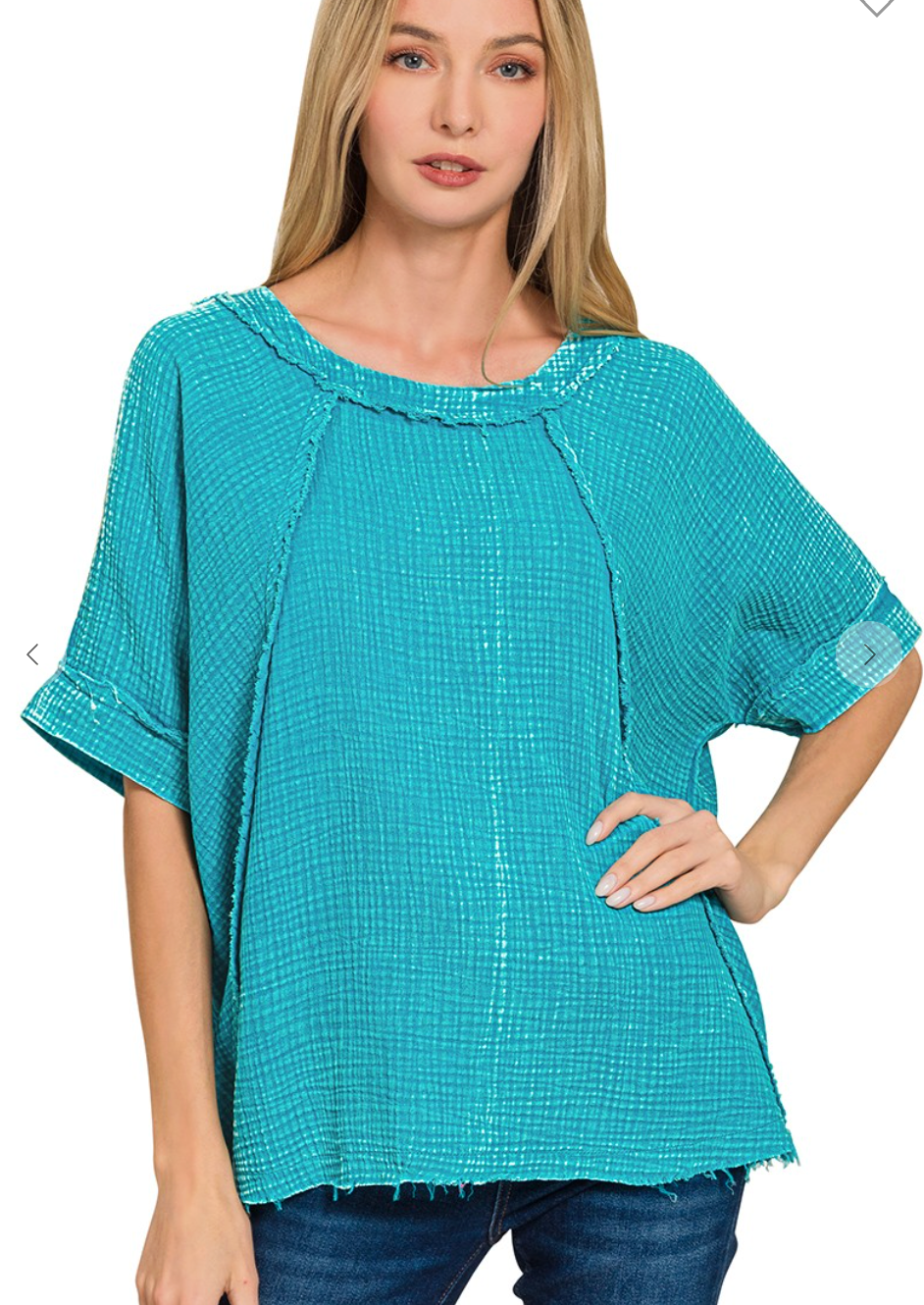 Washed Double Gauze Raglan Sleeve Shirt - Light Teal