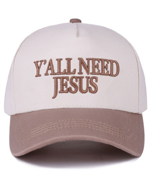 Y'all Need Jesus Two Tone Canvas Cotton Cap