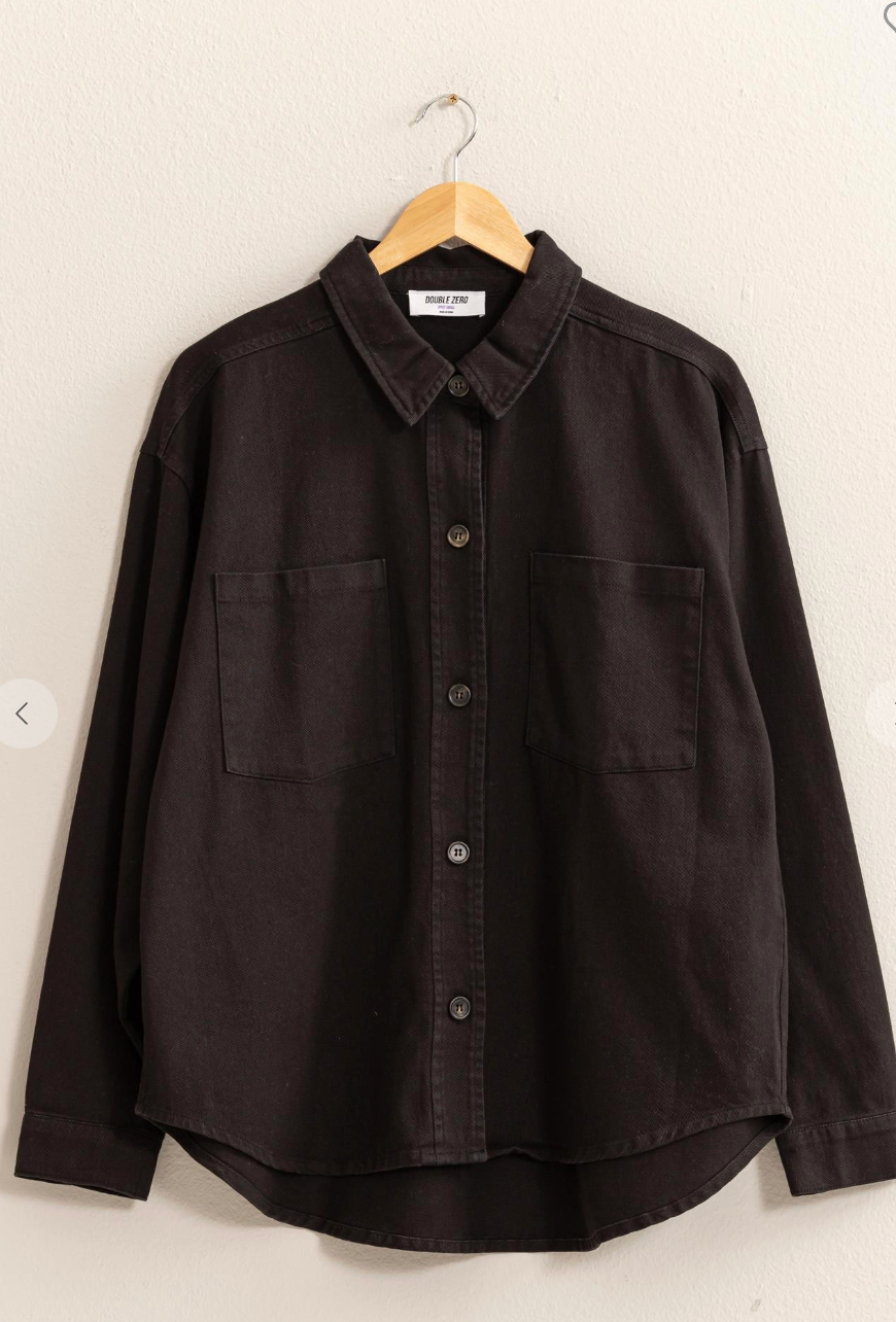 Oversized Button Up Shacket - Black