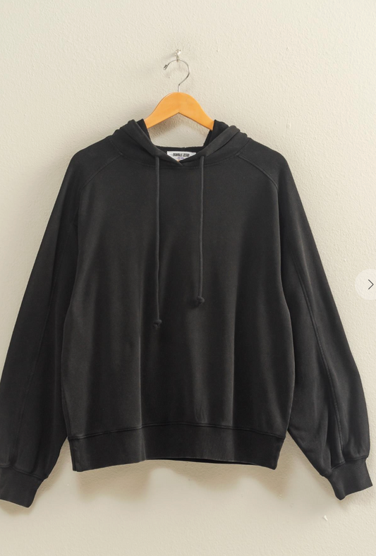 Mineral Washed Seam Detail Hoodie - Black
