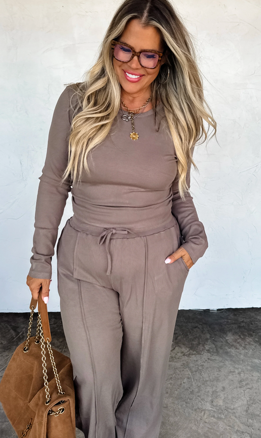Sunday Ribbed Lounge Sets Mocha