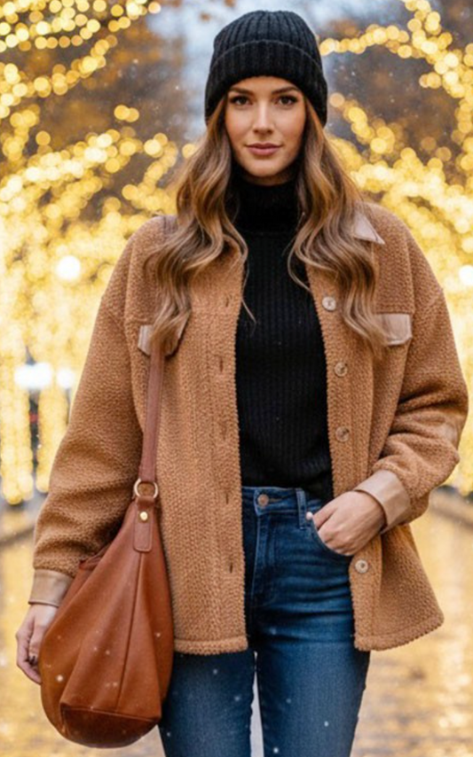 Teddy Shacket with P/U Contrast  Taupe