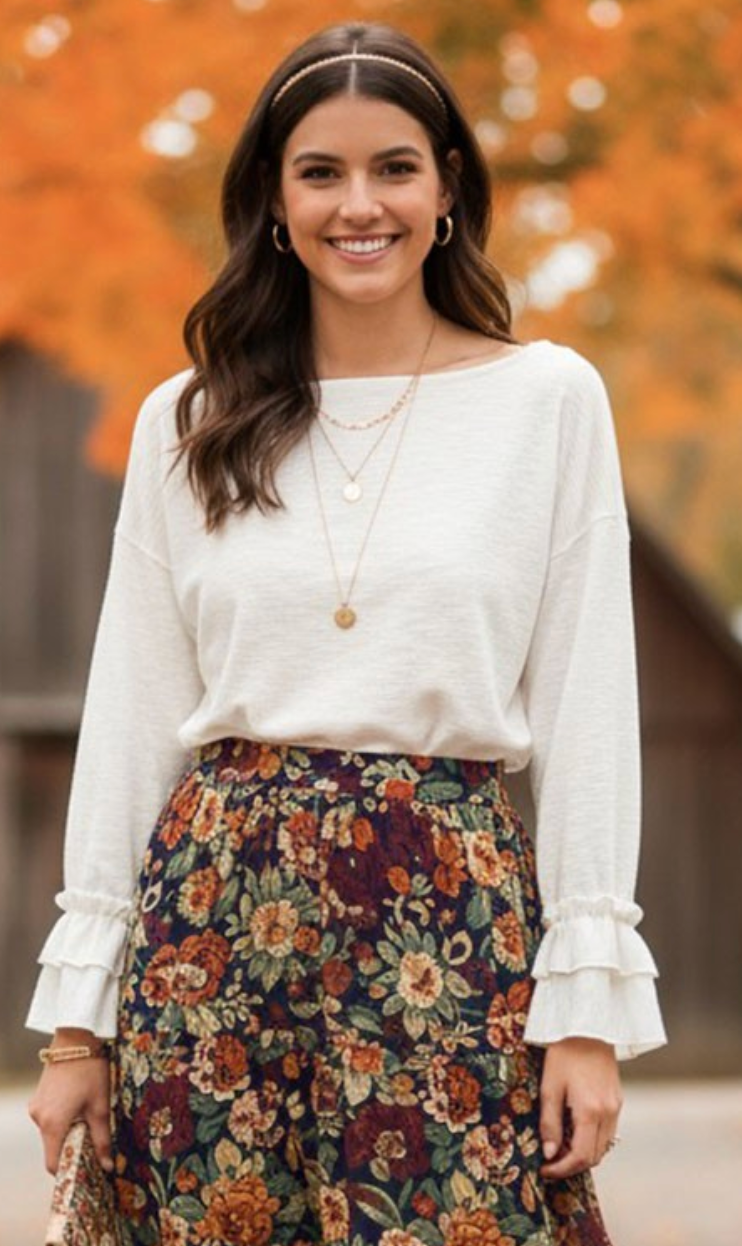 Ruffle Cuff Long Sleeve Top