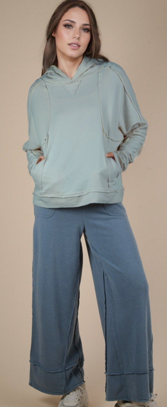 Raw Edge Cute Detail Hoodie Knit Top