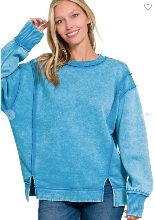Acid Wash Exposed Seam Fleece Sweatshirt
