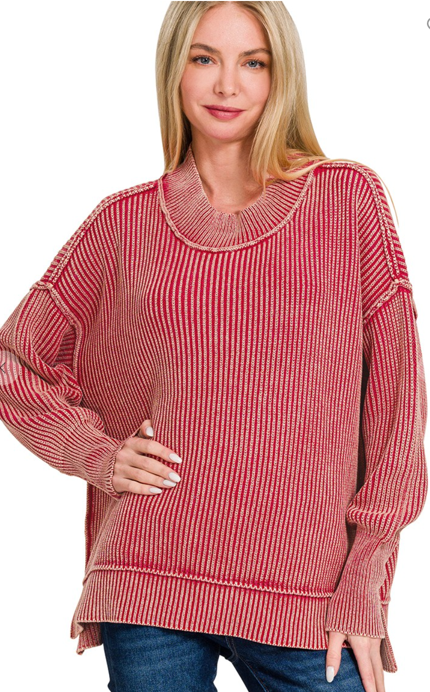 Washed Side Slit Oversized Sweater