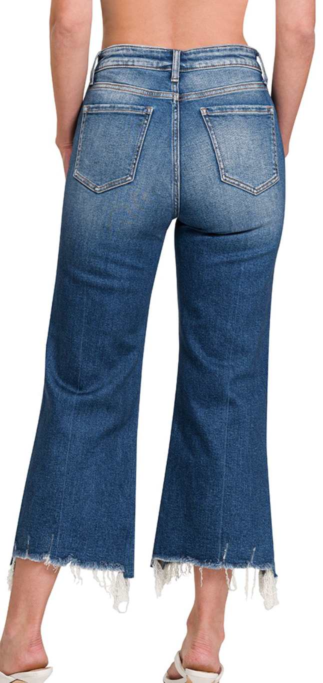 Mid Rise Straight Raw Hem Denim Pants