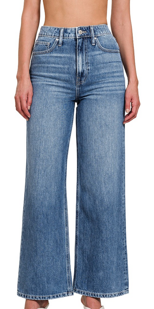 High Waist Wide Leg Straight Denim Pants