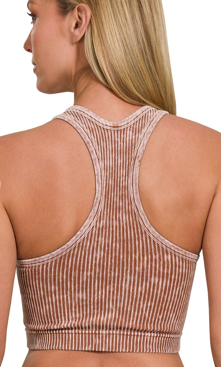 Stone Washed Seamless Raceback Tank Top w Bra Pad
