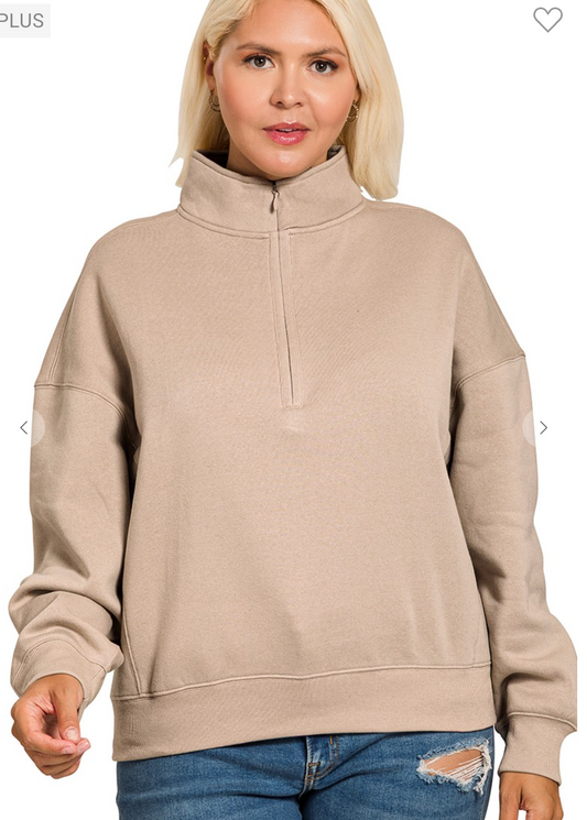 Fleece High Neck Half Zip Sweatshirt Ash Mocha