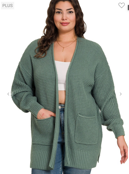 Low Gauge Waffle Open Cardigan Sweater