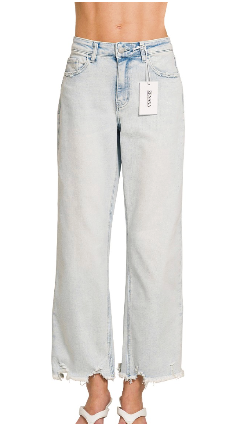 Distressed Raw Hem Denim Pants
