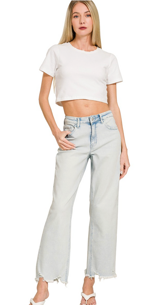 Distressed Raw Hem Denim Pants