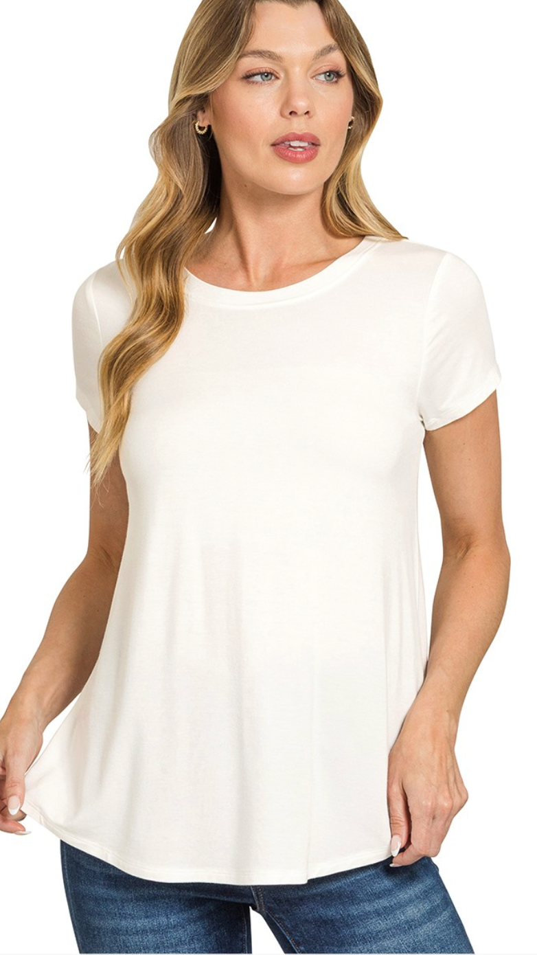 Flowy Round Hew Rayon Short Sleeve Top