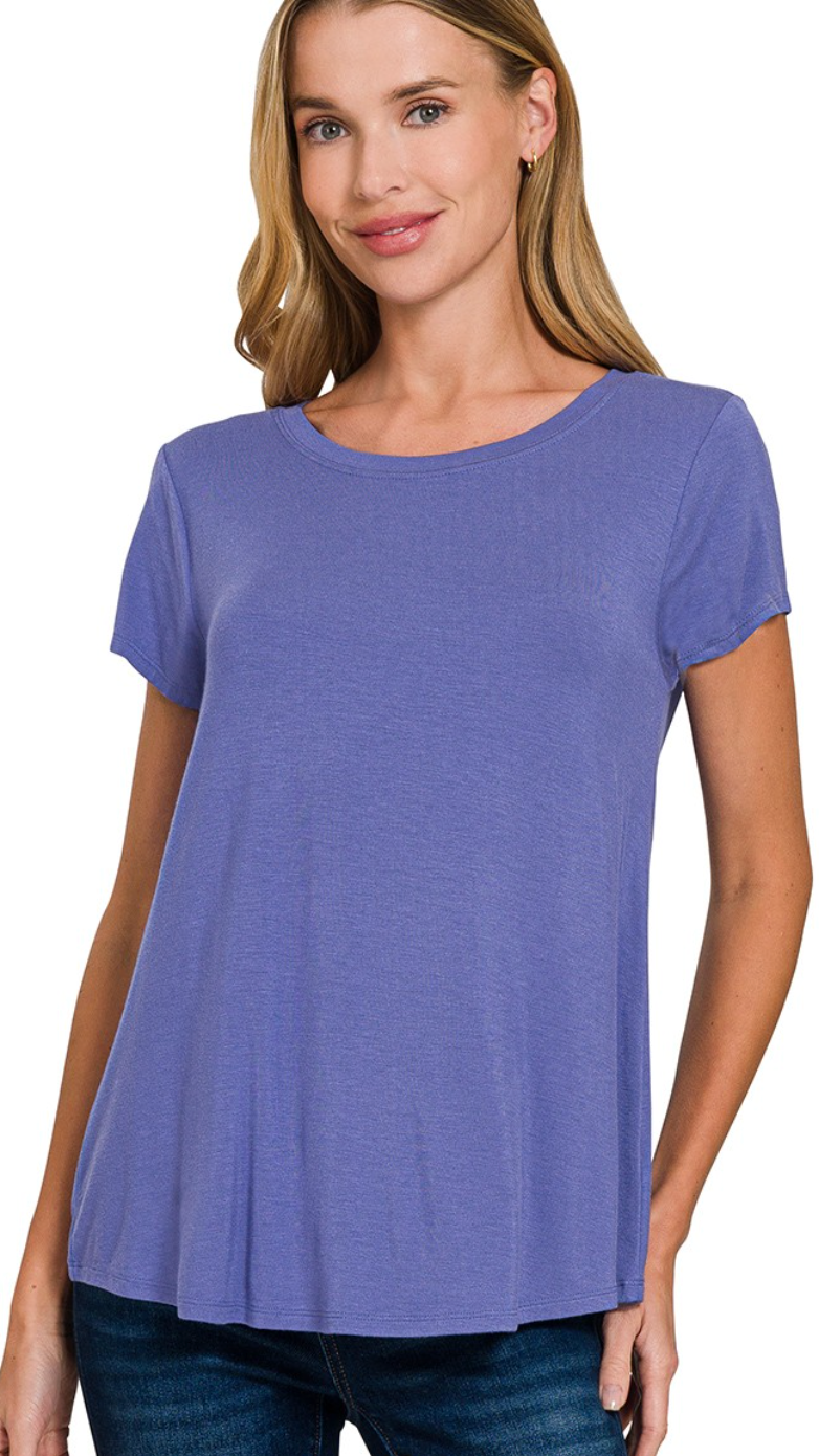 Flowy Round Hew Rayon Short Sleeve Top