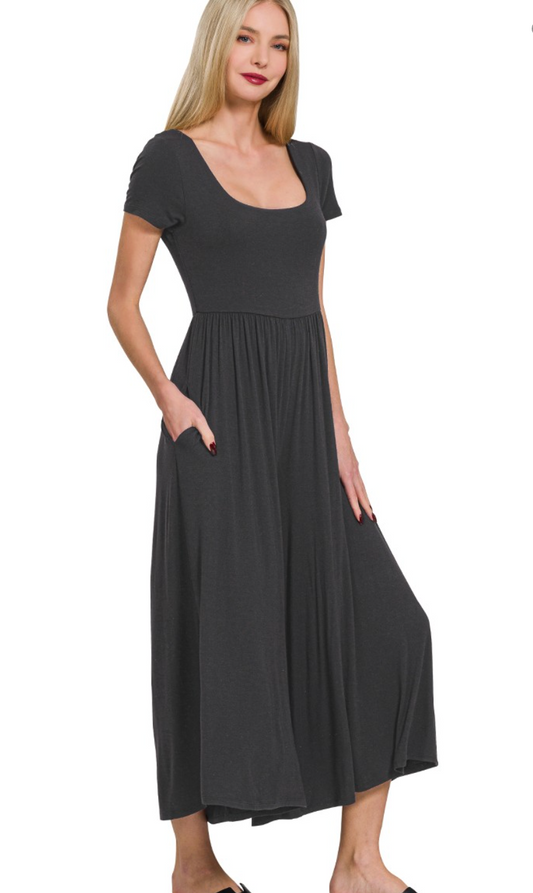 Double Layered Short Sleeve Jumpsuit Black