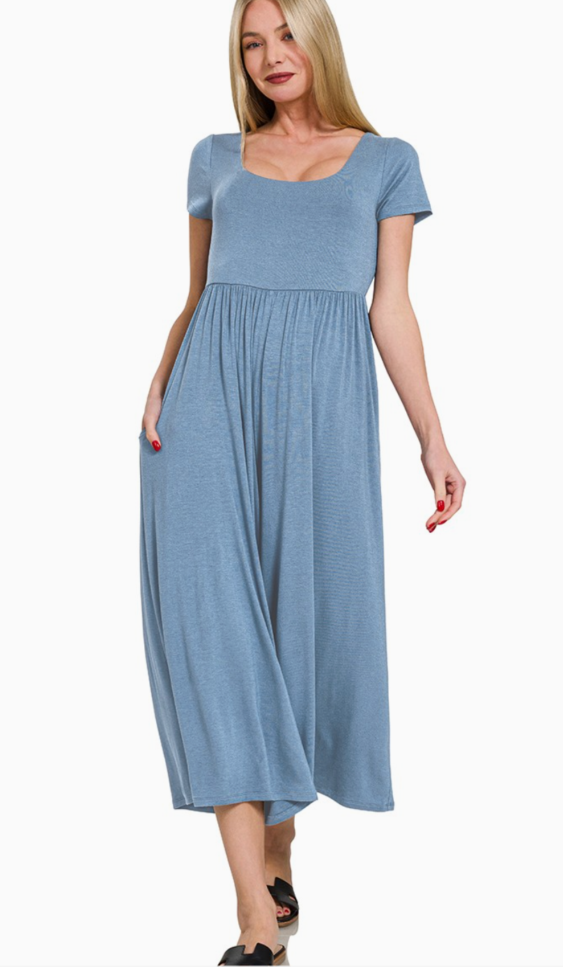 Double Layered Short Sleeve Jumpsuit Dusty Blue