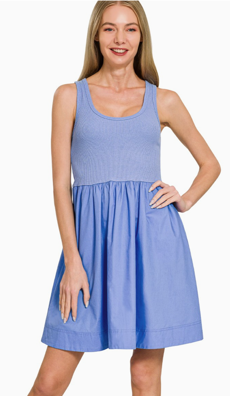 Knit & Woven Dress w/Pockets