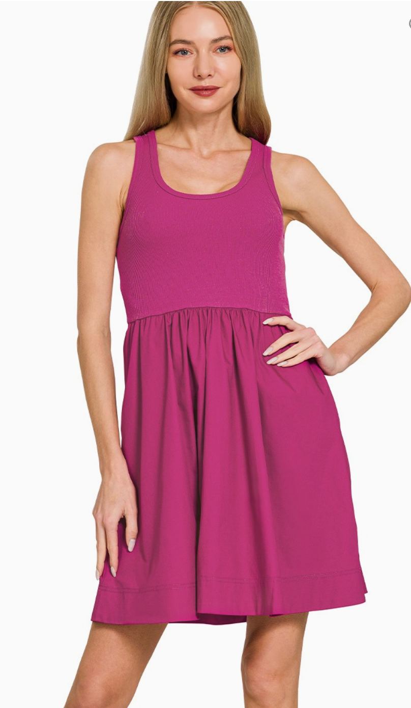 Knit & Woven Dress w/Pockets