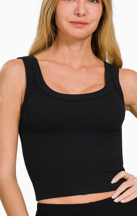 Seamless Ribbed Cropped Scoop Neck Tank Top