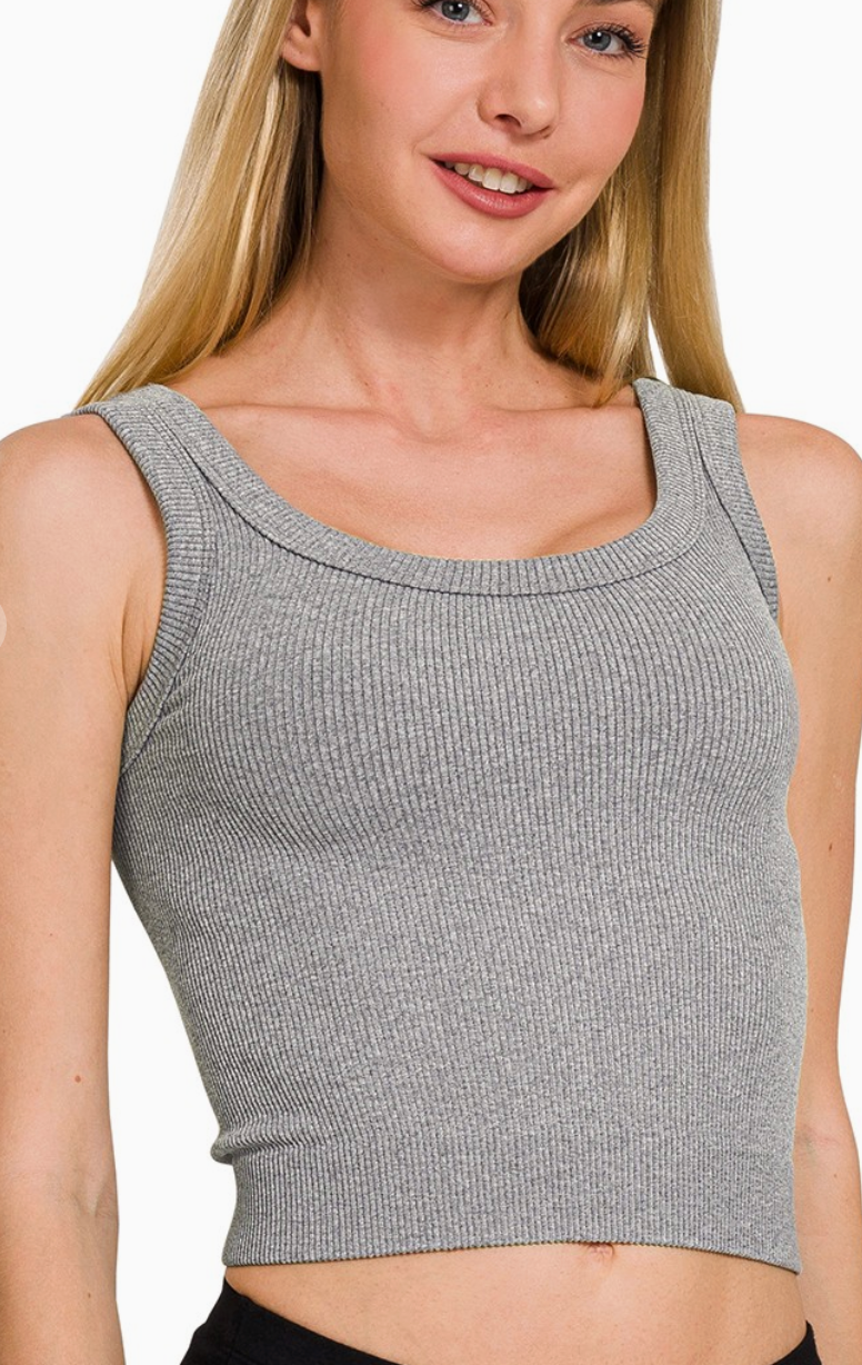 Seamless Ribbed Cropped Scoop Neck Tank Top