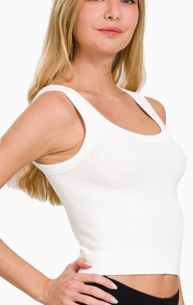 Seamless Ribbed Cropped Scoop Neck Tank Top