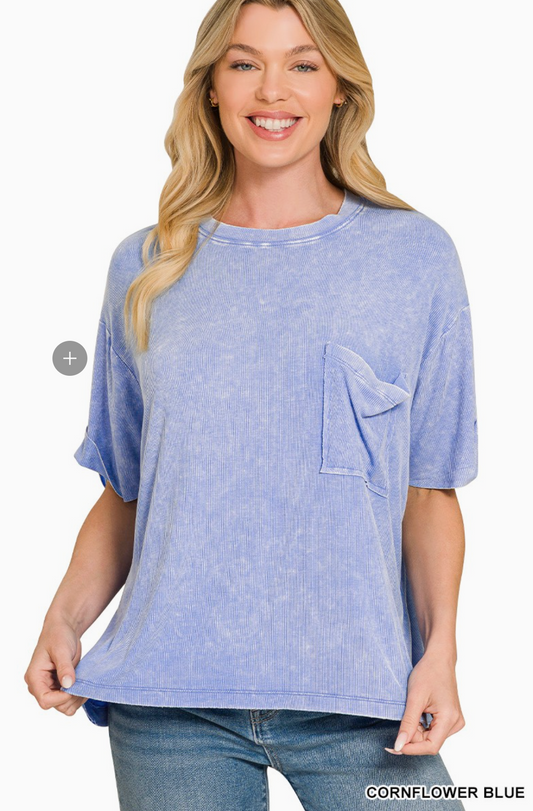 Molly Ribbed Top w/Pocket