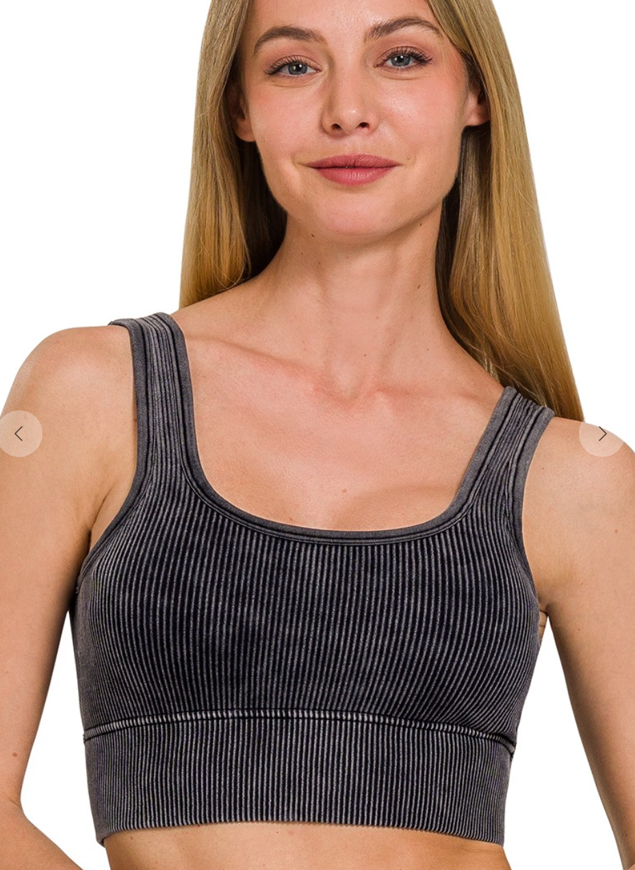 Washed Ribbed Seamless Padded Tank Top